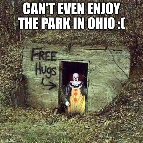 Bruh | CAN'T EVEN ENJOY THE PARK IN OHIO :( | image tagged in hugging pennywise | made w/ Imgflip meme maker