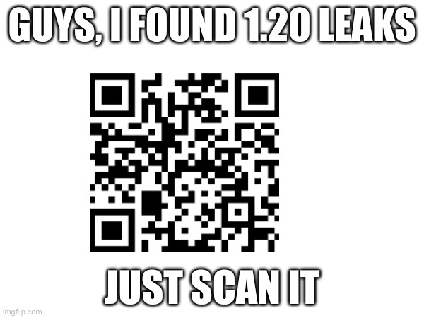 1.20 links in the qr code | GUYS, I FOUND 1.20 LEAKS; JUST SCAN IT | image tagged in memes,minecraft | made w/ Imgflip meme maker