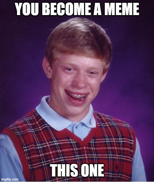 Brian | YOU BECOME A MEME; THIS ONE | image tagged in memes,bad luck brian | made w/ Imgflip meme maker