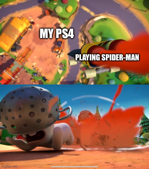 New meme Material | MY PS4; PLAYING SPIDER-MAN | image tagged in nuke | made w/ Imgflip meme maker