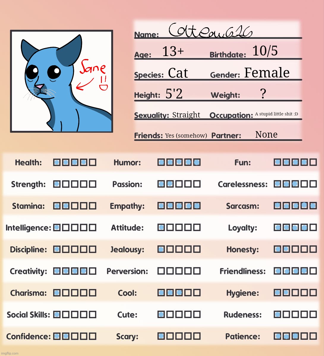 Did an OC card cuz I'm bored af (template in the comments) | made w/ Imgflip meme maker