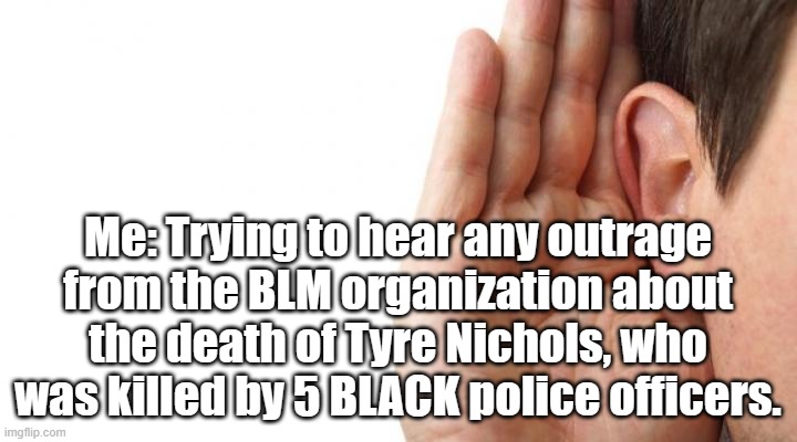It's called "Selective Outrage." | Me: Trying to hear any outrage from the BLM organization about the death of Tyre Nichols, who was killed by 5 BLACK police officers. | image tagged in blm,black lives matter | made w/ Imgflip meme maker