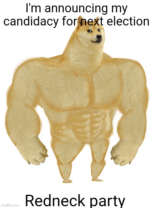 Vote for me. Or dont. I don't really care | I'm announcing my candidacy for next election; Redneck party | image tagged in swole doge,cuz why not,redneck,2a,no holds barred | made w/ Imgflip meme maker