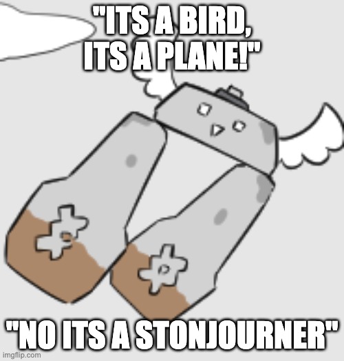 "No, its a stonjourner!" | "ITS A BIRD, ITS A PLANE!"; "NO ITS A STONJOURNER" | image tagged in stonjourner,flying | made w/ Imgflip meme maker