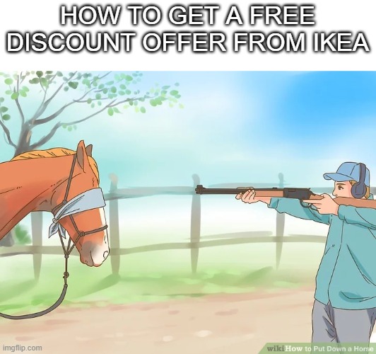 swedish meatballs | HOW TO GET A FREE DISCOUNT OFFER FROM IKEA | image tagged in wikihow to put down a horse | made w/ Imgflip meme maker