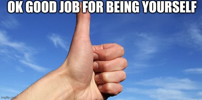 thumbs up | OK GOOD JOB FOR BEING YOURSELF | image tagged in thumbs up | made w/ Imgflip meme maker