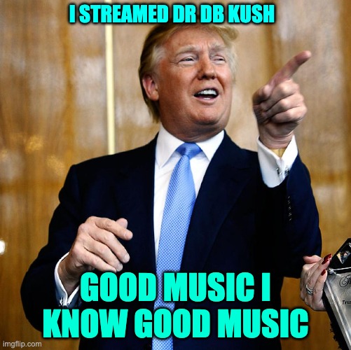 I KNOW GOOD MUSIC | I STREAMED DR DB KUSH; GOOD MUSIC I KNOW GOOD MUSIC | image tagged in donal trump birthday | made w/ Imgflip meme maker
