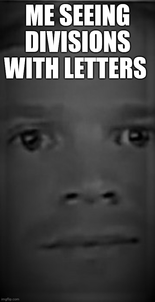 White Guy Staring But Just The Front Image (Black and White) | ME SEEING DIVISIONS WITH LETTERS | image tagged in white guy staring but just the front image black and white | made w/ Imgflip meme maker
