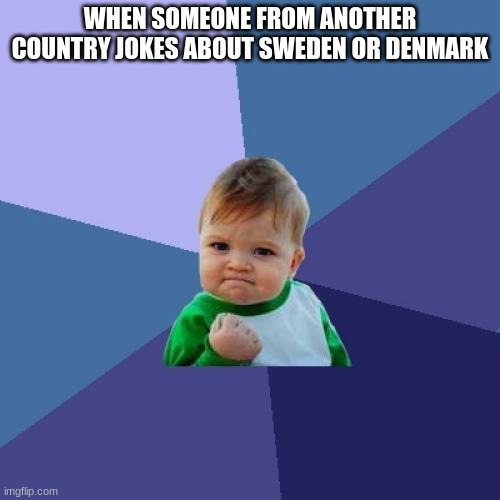 Success Kid Meme | WHEN SOMEONE FROM ANOTHER COUNTRY JOKES ABOUT SWEDEN OR DENMARK | image tagged in memes,success kid | made w/ Imgflip meme maker