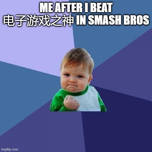 I DID IT | ME AFTER I BEAT 电子游戏之神 IN SMASH BROS | image tagged in memes,success kid | made w/ Imgflip meme maker