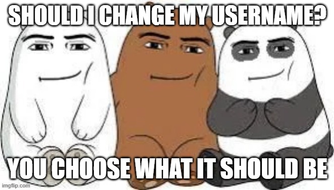 We Bear Man Face | SHOULD I CHANGE MY USERNAME? YOU CHOOSE WHAT IT SHOULD BE | made w/ Imgflip meme maker