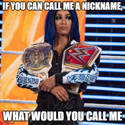 Sasha Banks | IF YOU CAN CALL ME A NICKNAME, WHAT WOULD YOU CALL ME | image tagged in sasha banks | made w/ Imgflip meme maker