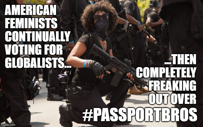 You Did It "Your Way" | AMERICAN FEMINISTS CONTINUALLY VOTING FOR
GLOBALISTS... ...THEN
COMPLETELY
FREAKING
OUT OVER; #PASSPORTBROS | image tagged in passportbros,feminism,feminists,dating,american politics | made w/ Imgflip meme maker