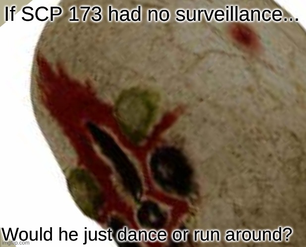 Bruh | If SCP 173 had no surveillance... Would he just dance or run around? | image tagged in scp,scp meme | made w/ Imgflip meme maker