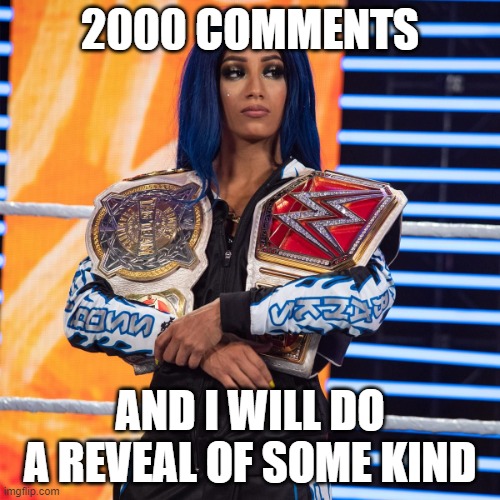 Sasha Banks | 2000 COMMENTS; AND I WILL DO A REVEAL OF SOME KIND | image tagged in sasha banks | made w/ Imgflip meme maker
