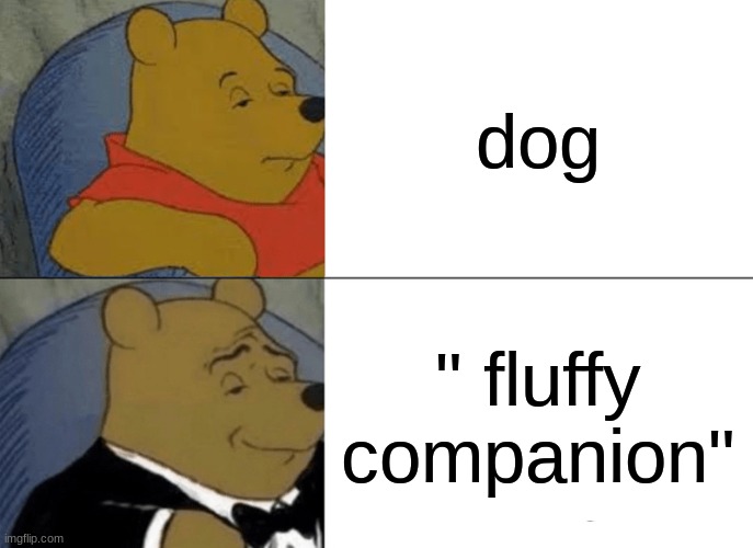 Tuxedo Winnie The Pooh Meme | dog; " fluffy companion" | image tagged in memes,tuxedo winnie the pooh | made w/ Imgflip meme maker