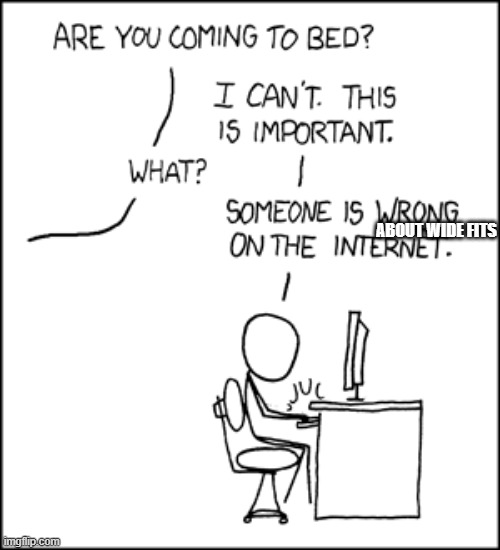 Someone is wrong on the internet | ABOUT WIDE FITS | image tagged in someone is wrong on the internet | made w/ Imgflip meme maker