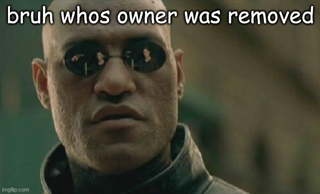 Matrix Morpheus | bruh whos owner was removed | image tagged in memes,matrix morpheus | made w/ Imgflip meme maker