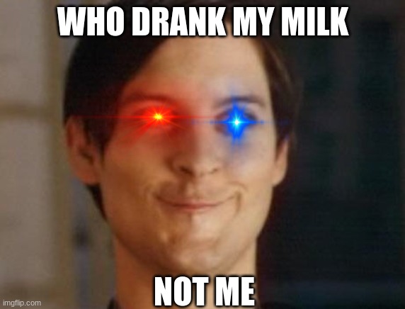 Spiderman Peter Parker | WHO DRANK MY MILK; NOT ME | image tagged in memes,spiderman peter parker | made w/ Imgflip meme maker