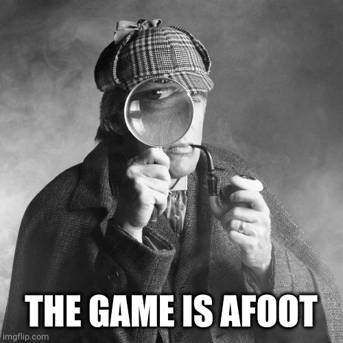 Sherlock Holmes | THE GAME IS AFOOT | image tagged in sherlock holmes | made w/ Imgflip meme maker