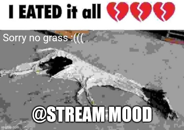 I eated it all | Sorry no grass :(((; @STREAM MOOD | image tagged in i eated it all | made w/ Imgflip meme maker