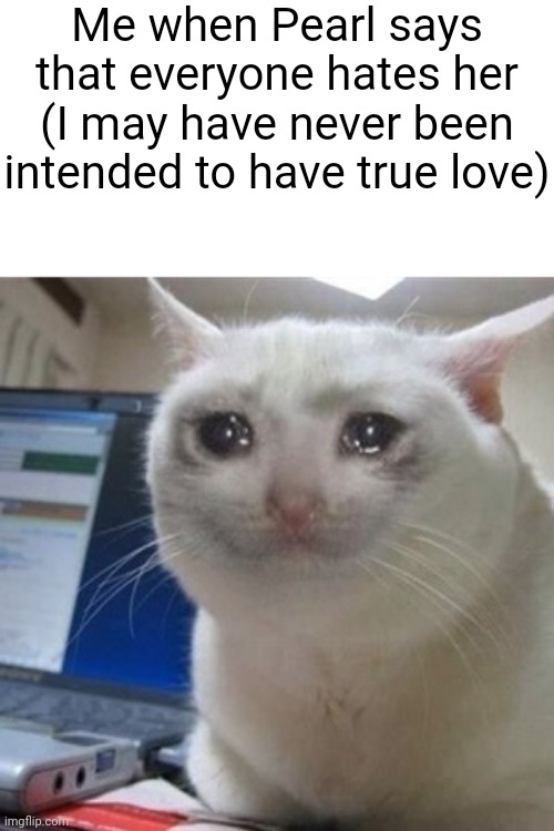 If I Lose pearl then I may have lost my only shot at love | Me when Pearl says that everyone hates her (I may have never been intended to have true love) | image tagged in crying cat | made w/ Imgflip meme maker