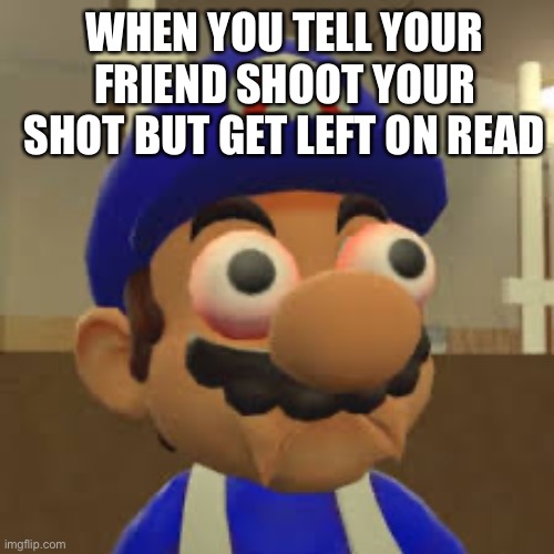 shoot your shot | WHEN YOU TELL YOUR FRIEND SHOOT YOUR SHOT BUT GET LEFT ON READ | image tagged in smg4 oh shit,fun,fresh memes | made w/ Imgflip meme maker