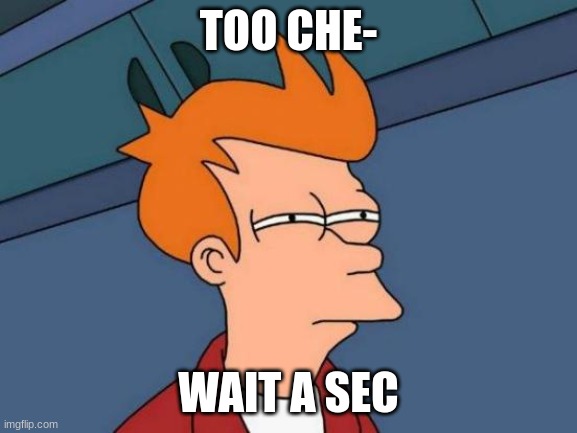 TOO CHE- WAIT A SEC | image tagged in memes,futurama fry | made w/ Imgflip meme maker