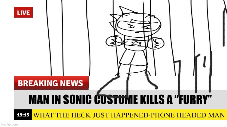 Man kills a furry | MAN IN SONIC COSTUME KILLS A “FURRY”; WHAT THE HECK JUST HAPPENED-PHONE HEADED MAN | image tagged in sonic the hedgehog,furry memes | made w/ Imgflip meme maker