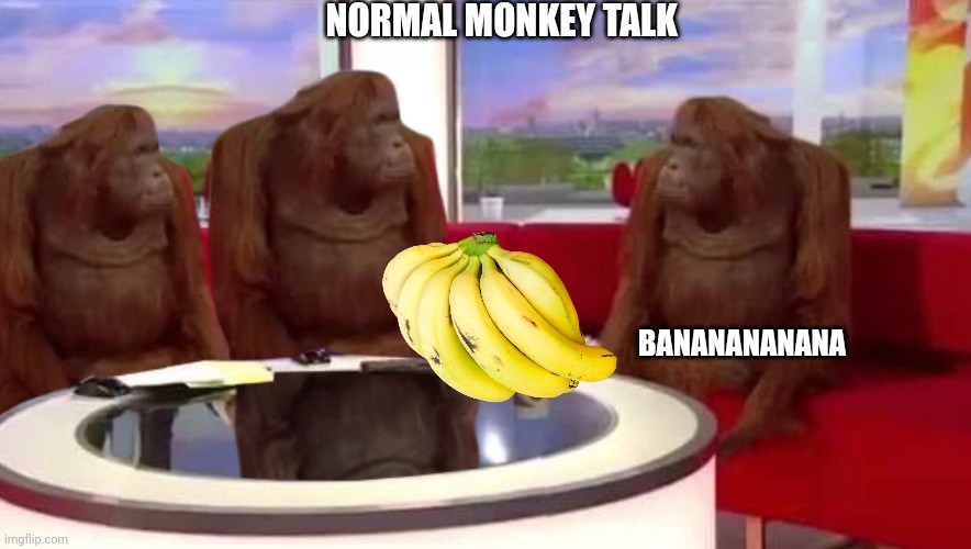 Look this monkey uga uga uga uga uga uga | NORMAL MONKEY TALK; BANANANANANA | image tagged in where monkey | made w/ Imgflip meme maker