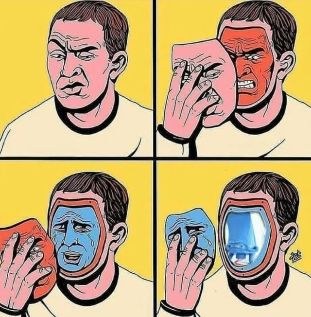 Guy removing three layers of masks from his face Blank Meme Template