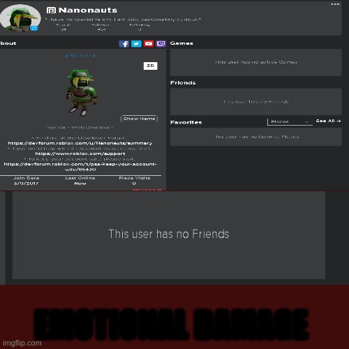 This (sniff) isn't my life (sob). | EMOTIONAL DAMAGE | image tagged in emotional damage,roblox,no friends,damn | made w/ Imgflip meme maker