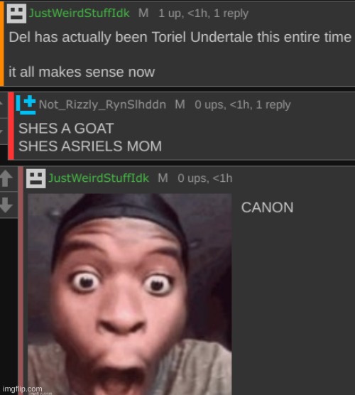 Del  is now Asriel's mother (Canon) | made w/ Imgflip meme maker