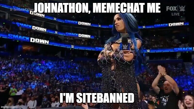 Sasha Banks Annoyed | JOHNATHON, MEMECHAT ME; I'M SITEBANNED | image tagged in sasha banks annoyed | made w/ Imgflip meme maker