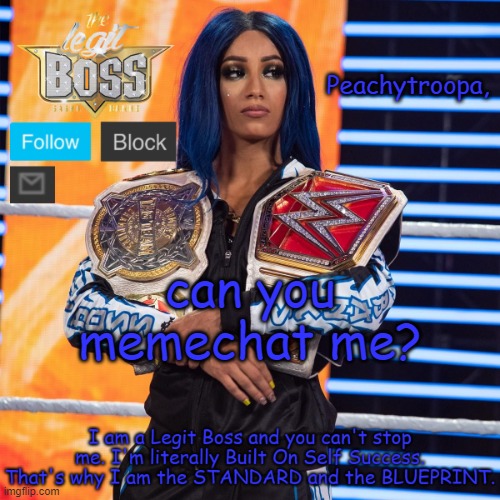 I want to ask something | Peachytroopa, can you memechat me? | image tagged in sasha banks template v2 | made w/ Imgflip meme maker