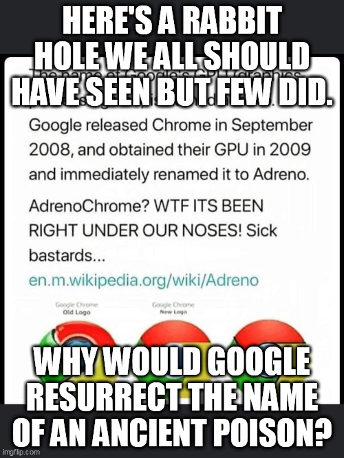 ANCIENT EVIL |  HERE'S A RABBIT HOLE WE ALL SHOULD HAVE SEEN BUT FEW DID. WHY WOULD GOOGLE RESURRECT THE NAME OF AN ANCIENT POISON? | image tagged in google | made w/ Imgflip meme maker