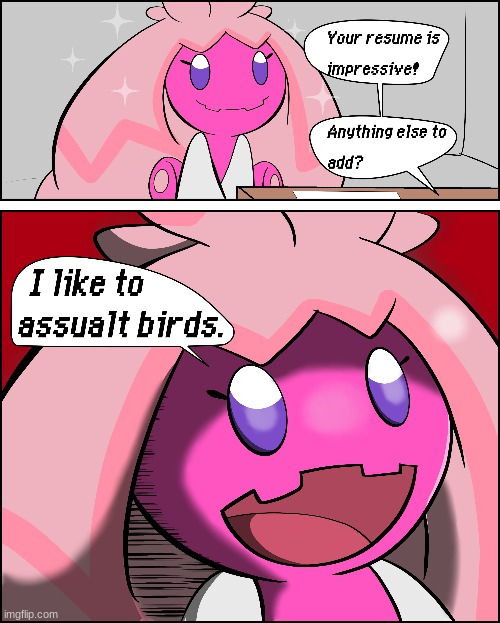 Tinkaton's job interview (Art by BlackraveBow) | made w/ Imgflip meme maker