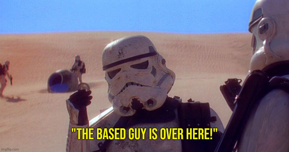 Stormtrooper: Look Sir, X | "The based guy is over here!" | image tagged in stormtrooper look sir x | made w/ Imgflip meme maker
