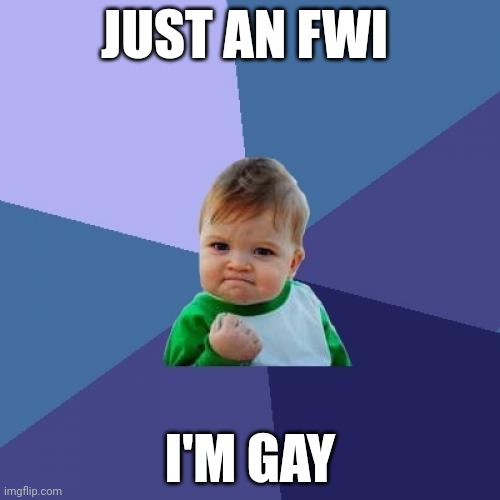 Success Kid | JUST AN FWI; I'M GAY | image tagged in memes,success kid | made w/ Imgflip meme maker