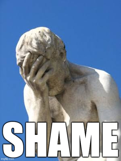 Ashamed Greek statue | SHAME | image tagged in ashamed greek statue | made w/ Imgflip meme maker