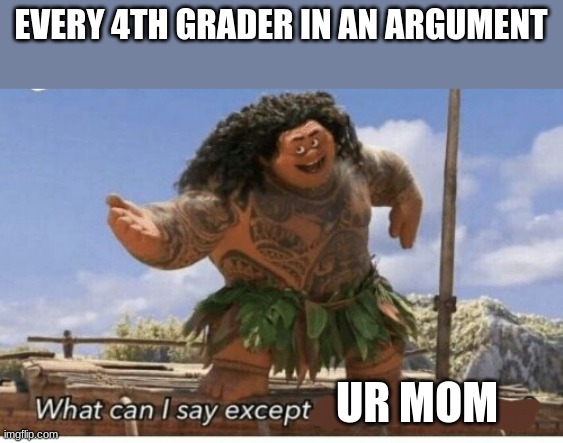 why why why | EVERY 4TH GRADER IN AN ARGUMENT; UR MOM | image tagged in moana maui what can i say except blank | made w/ Imgflip meme maker