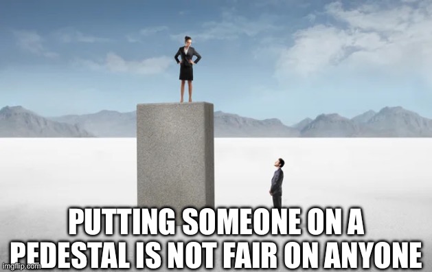 Pedestal | PUTTING SOMEONE ON A PEDESTAL IS NOT FAIR ON ANYONE | image tagged in that would be great | made w/ Imgflip meme maker