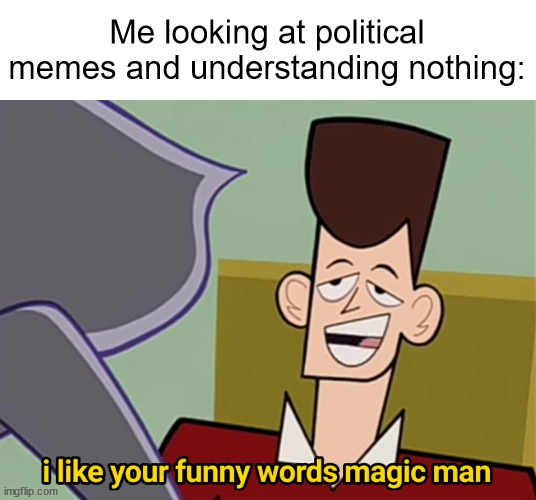 I like your funny words magic man | Me looking at political memes and understanding nothing: | image tagged in i like your funny words magic man | made w/ Imgflip meme maker