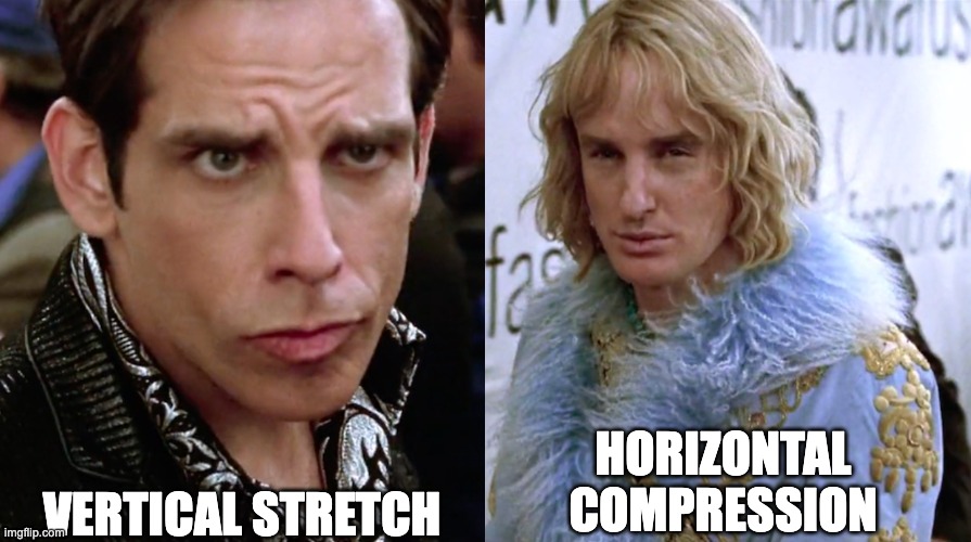 horizontal compression | VERTICAL STRETCH; HORIZONTAL COMPRESSION | image tagged in zoolander staring,precalc | made w/ Imgflip meme maker