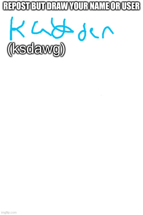 REPOST BUT DRAW YOUR NAME OR USER; (ksdawg) | made w/ Imgflip meme maker