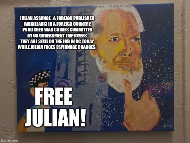 This is a battle America can't lose! FREE JULIAN! | JULIAN ASSANGE , A FOREIGN PUBLISHER
 (WIKILEAKS) IN A FOREIGN COUNTRY,
 PUBLISHED WAR CRIMES COMMITTED
 BY US GOVERNMENT EMPLOYEES.
THEY ARE STILL ON THE JOB IN DC TODAY
WHILE JULIAN FACES ESPIONAGE CHARGES. FREE 
JULIAN! | image tagged in free julian assange | made w/ Imgflip meme maker