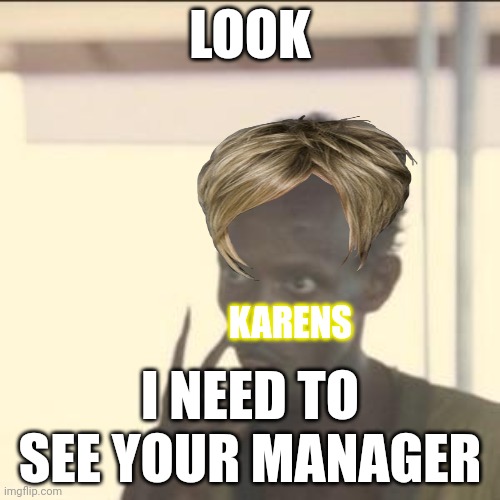 Look At Me Meme | LOOK; KARENS; I NEED TO SEE YOUR MANAGER | image tagged in memes,look at me | made w/ Imgflip meme maker