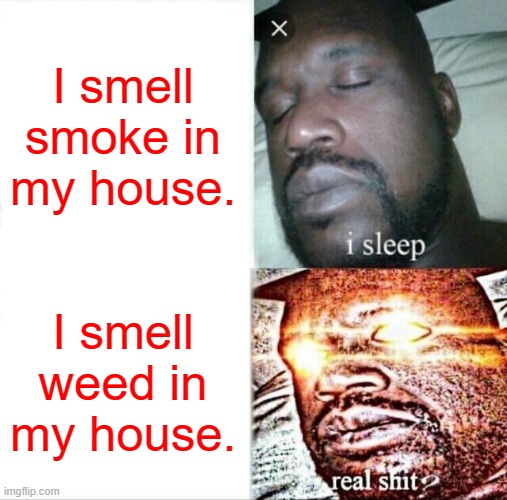 i smell smoke---i smell weed | I smell smoke in my house. I smell weed in my house. | image tagged in memes,sleeping shaq | made w/ Imgflip meme maker