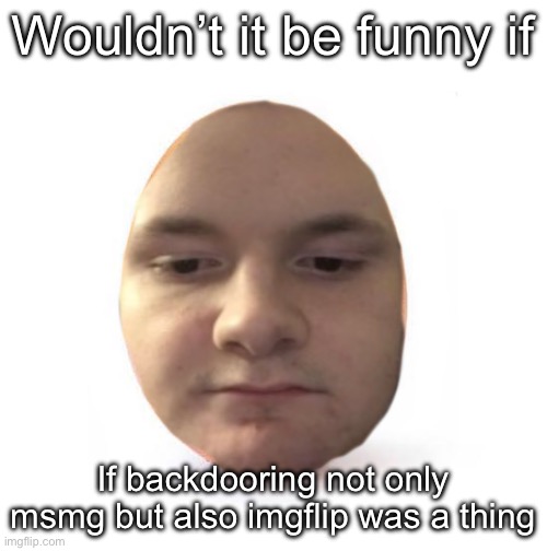 Danny the Egg | Wouldn’t it be funny if; If backdooring not only msmg but also imgflip was a thing | image tagged in danny the egg | made w/ Imgflip meme maker