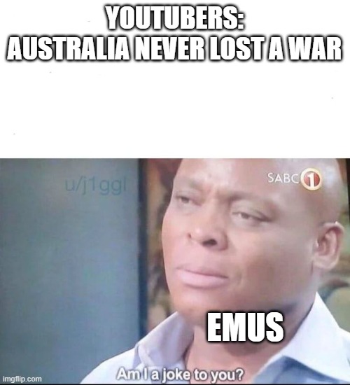 am I a joke to you | YOUTUBERS: AUSTRALIA NEVER LOST A WAR; EMUS | image tagged in am i a joke to you | made w/ Imgflip meme maker